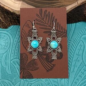 GREGORY SEGURA Santa Fe Sterling Silver & Turquoise Earrings Fancy Stampings